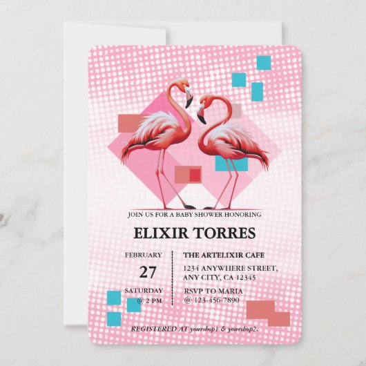 Geometrisch modern flamingo Baby shower Kaart (Voorkant)
