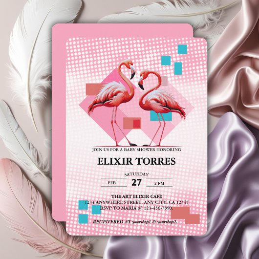 Geometrisch modern flamingo Baby shower Kaart