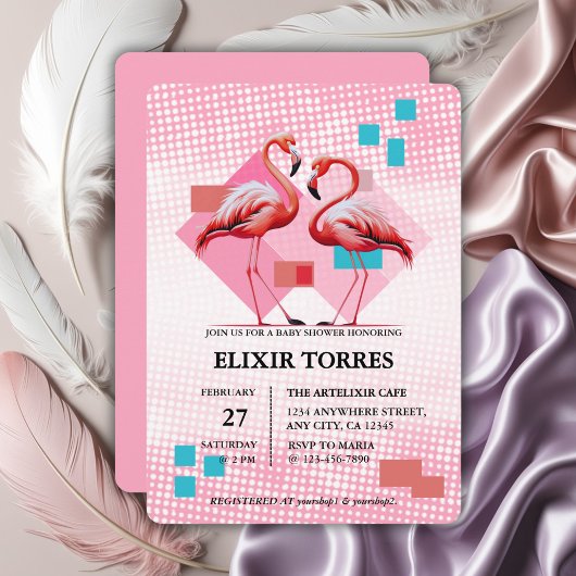 Geometrisch modern flamingo Baby shower Kaart