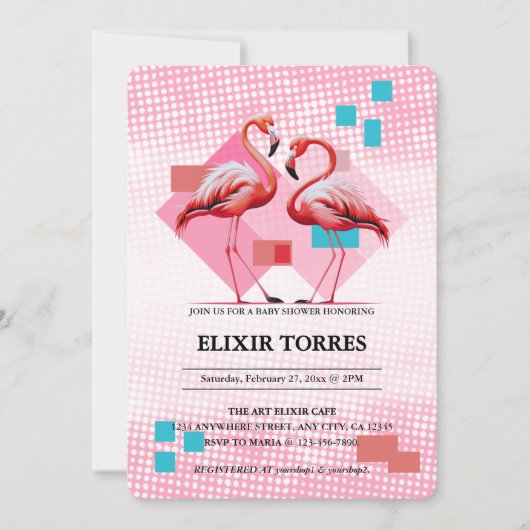 Geometrisch modern flamingo Baby shower Kaart (Voorkant)