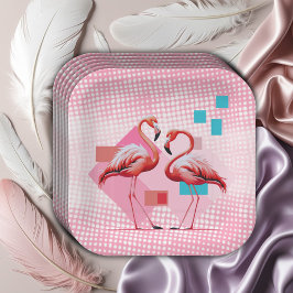 Geometrisch modern flamingo Baby shower Papieren Bordje