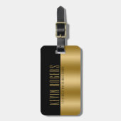 Geometrisch Modern Goud & Zwart Streepmonogram Bagagelabel (Voorkant verticaal)