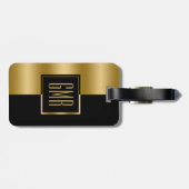 Geometrisch Modern Goud & Zwart Streepmonogram Bagagelabel (Achterkant horizontaal)