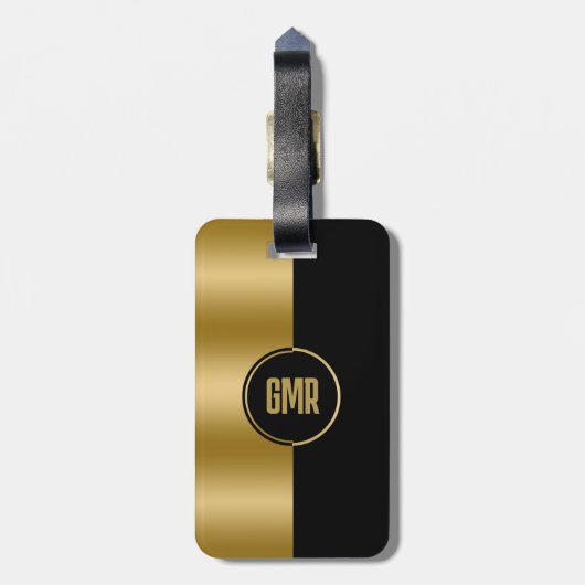 Geometrisch Modern Goud & Zwarte Streep Monogram 2 Bagagelabel (Achterkant verticaal)