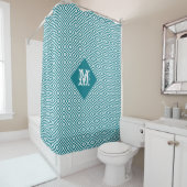 Geometrisch modern patroon wit en Turquoise Douchegordijn (In situ)