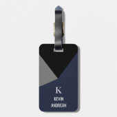 Geometrisch Modern Zwart Grijs Marine Blauw Bagagelabel (Achterkant verticaal)