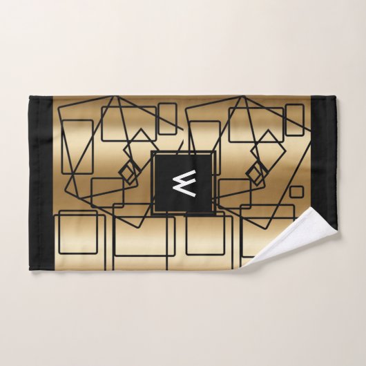 Geometrisch monogram goud en zwart handdoek (Handdoek)