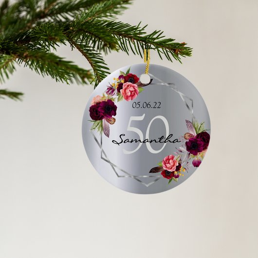 Geometrisch monogram van de milthday zilverflorale keramisch ornament