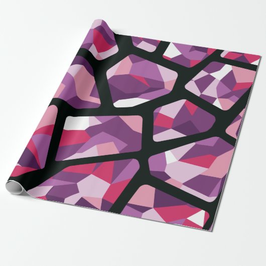 Geometrisch mozaïek, levendige roze en Paarse edel Cadeaupapier (Uitgerold)