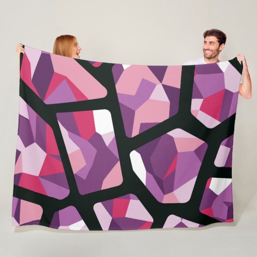 Geometrisch mozaïek, levendige roze en Paarse edel Fleece Deken (In situ)