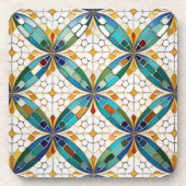 Geometrisch Mozaïek Tegel Patroon#5 Blauwgroen Wit Bier Onderzetter (Voorkant)