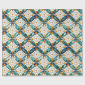 Geometrisch Mozaïek Tegel Patroon#5 Blauwgroen Wit Cadeaupapier (Vlak)