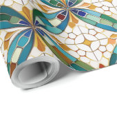 Geometrisch Mozaïek Tegel Patroon#5 Blauwgroen Wit Cadeaupapier (Rol Hoek)