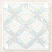 Geometrisch Mozaïek Tegel Patroon#5 Blauwgroen Wit Glazen Onderzetter (Achterkant)