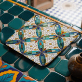 Geometrisch Mozaïek Tegel Patroon#5 Blauwgroen Wit Kartonnen Onderzetters