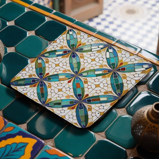 Geometrisch Mozaïek Tegel Patroon#5 Blauwgroen Wit Kartonnen Onderzetters