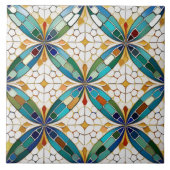 Geometrisch Mozaïek Tegel Patroon#5 Blauwgroen Wit Tegeltje (Voorkant)