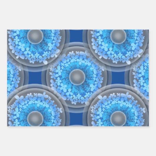 Geometrisch naadloos patroon. Kogels en blauwe blo Inpakpapier Vel (Voorkant 3)