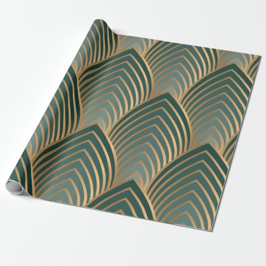 Geometrisch naadloos patroon met golden en groene  cadeaupapier (Uitgerold)