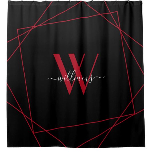 Geometrisch naamscript voor modern zwart-wit douchegordijn (Voorkant)