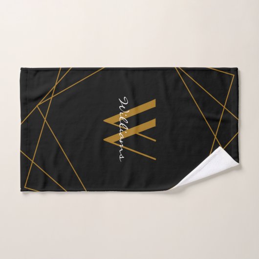 Geometrisch naamscript voor moderne zwarte gouden  bad handdoek (Handdoek)