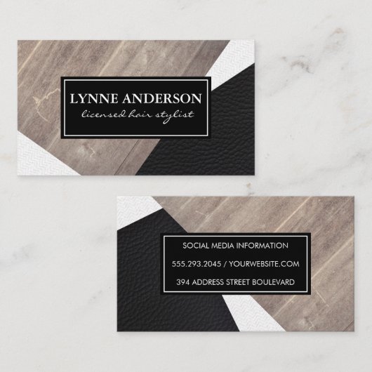 Geometrisch namaak hout lederen golvende kleur blo visitekaartje (Voorkant / Achterkant)