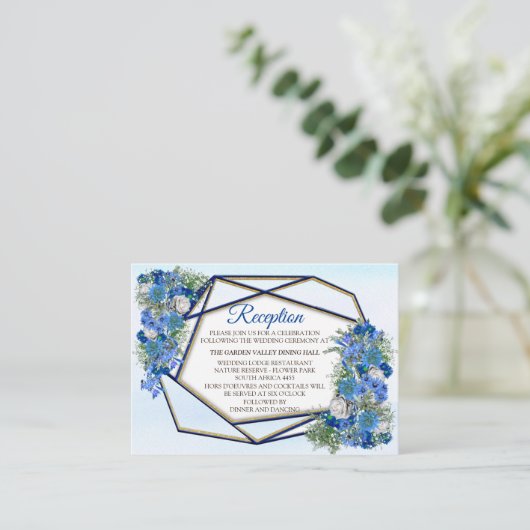 Geometrisch - Navy-Gold Flower Bouquet Theme Informatiekaartje (Staand voorkant)