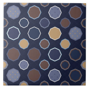 Geometrisch, octagon, diagonale lijnen, polkadots tegeltje