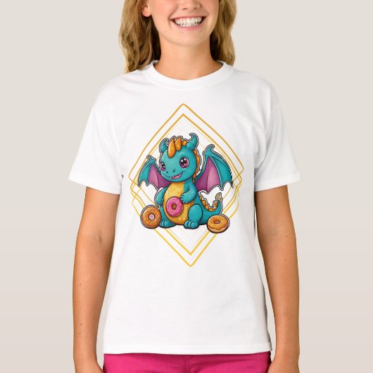Geometrisch ontwerp blauwe draak donut t-shirt (Voorkant)
