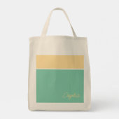 Geometrisch ontwerp, Bord geel & Blauwgroen, Naam Tote Bag (Achterkant)