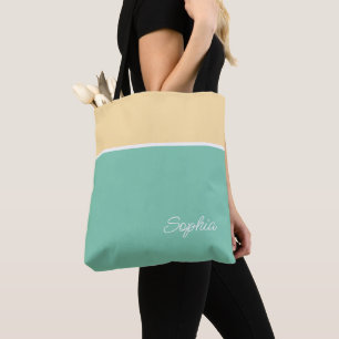 Geometrisch ontwerp, Bord geel & Blauwgroen, Naam Tote Bag