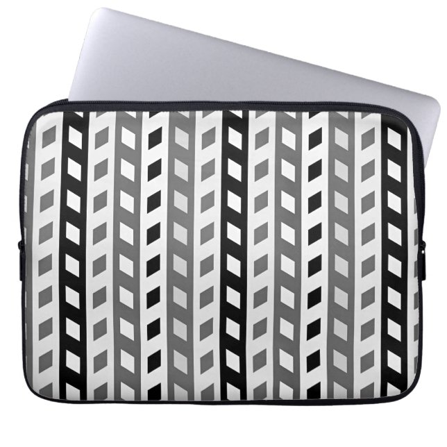 Geometrisch ontwerp, grijs, zwart, wit, laptop sleeve (Voorkant)