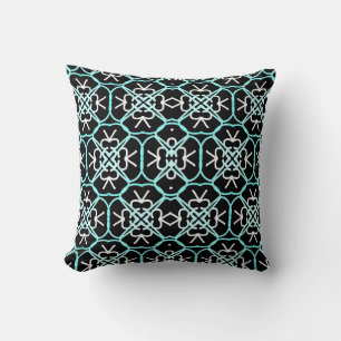 Geometrisch ontwerp in Aqua Blue, White en Black Kussen