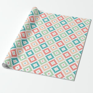 Geometrisch ontwerp in koraal en turquoise cadeaupapier