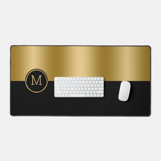 Geometrisch ontwerp met zwart en goud splitscreen bureaumat (Keyboard & Muis)