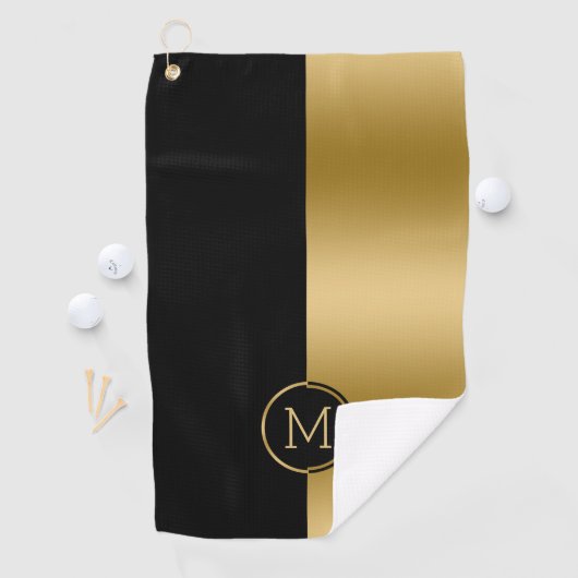 Geometrisch ontwerp met zwart en goud splitscreen golfhanddoek (Insitu)