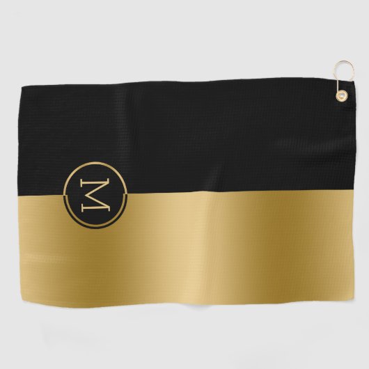 Geometrisch ontwerp met zwart en goud splitscreen golfhanddoek (Horizontaal)