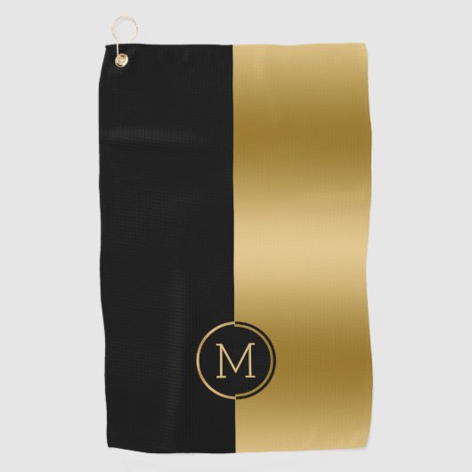 Geometrisch ontwerp met zwart en goud splitscreen golfhanddoek (Voorkant)
