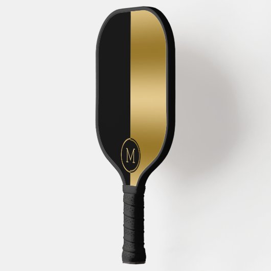 Geometrisch ontwerp met zwart en goud splitscreen pickleball paddle (Links)