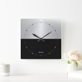 Geometrisch ontwerp met zwart/zilver split-screen vierkante klok (Huis)