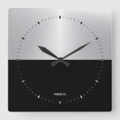 Geometrisch ontwerp met zwart/zilver split-screen vierkante klok (Voorkant)
