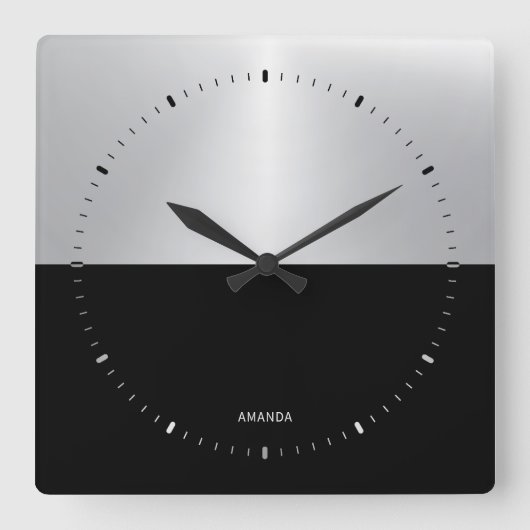 Geometrisch ontwerp met zwart/zilver split-screen vierkante klok (Voorkant)