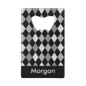 Geometrisch ontwerp met zwarte en grijze diamant creditkaart flessenopener (Voorkant)