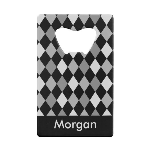 Geometrisch ontwerp met zwarte en grijze diamant creditkaart flessenopener (Voorkant)
