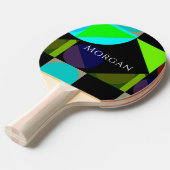 Geometrisch ontwerp, naam, Blauw Zwart Blauwgroen  Tafeltennisbatje (Voorkant Gekanteld)