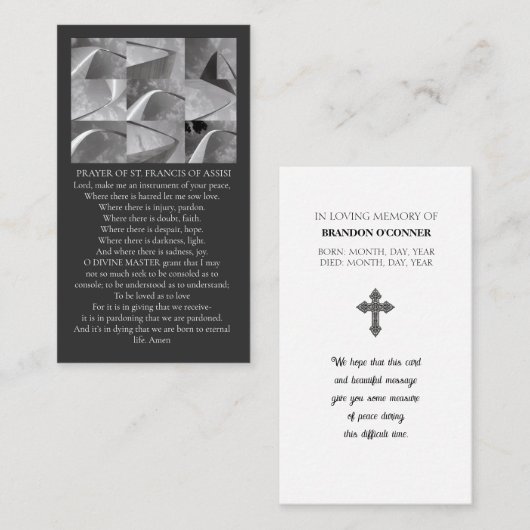 Geometrisch ontwerp St Francios Gebed Wit Grijs  Visitekaartje (Voorkant / Achterkant)