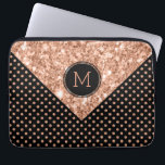 Geometrisch ontwerp van roos-Gold Glitter & Polka  Laptop Sleeve<br><div class="desc">Elegante moderne roos-gouden glittertextuur en roos-gouden polka-stippen naadloos patroon op zwarte achtergrond. Aangepast monogram.</div>