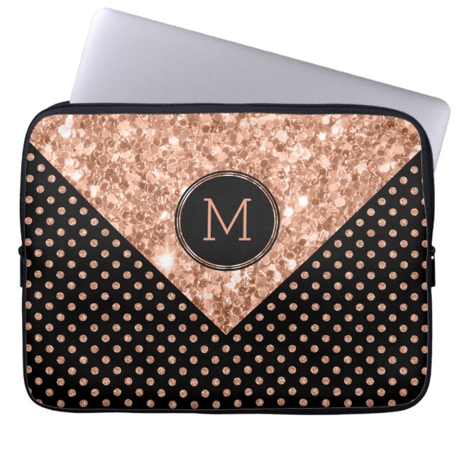 Geometrisch ontwerp van roos-Gold Glitter & Polka  Laptop Sleeve (Voorkant)
