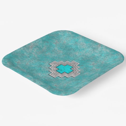 Geometrisch ontwerp voor de zuidwestelijke Turquoi Papieren Bordje (Gebogen)