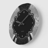 Geometrisch ontwerp voor zwart en zilver Damask Grote Klok (Hoek)